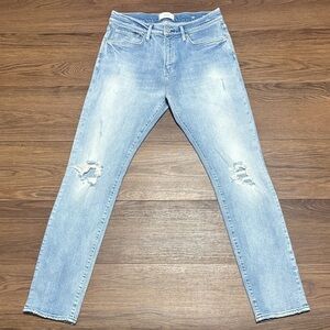 Ovadia & Sons Light Wash Distressed Slim Jeans Orange Zip Men’s 32